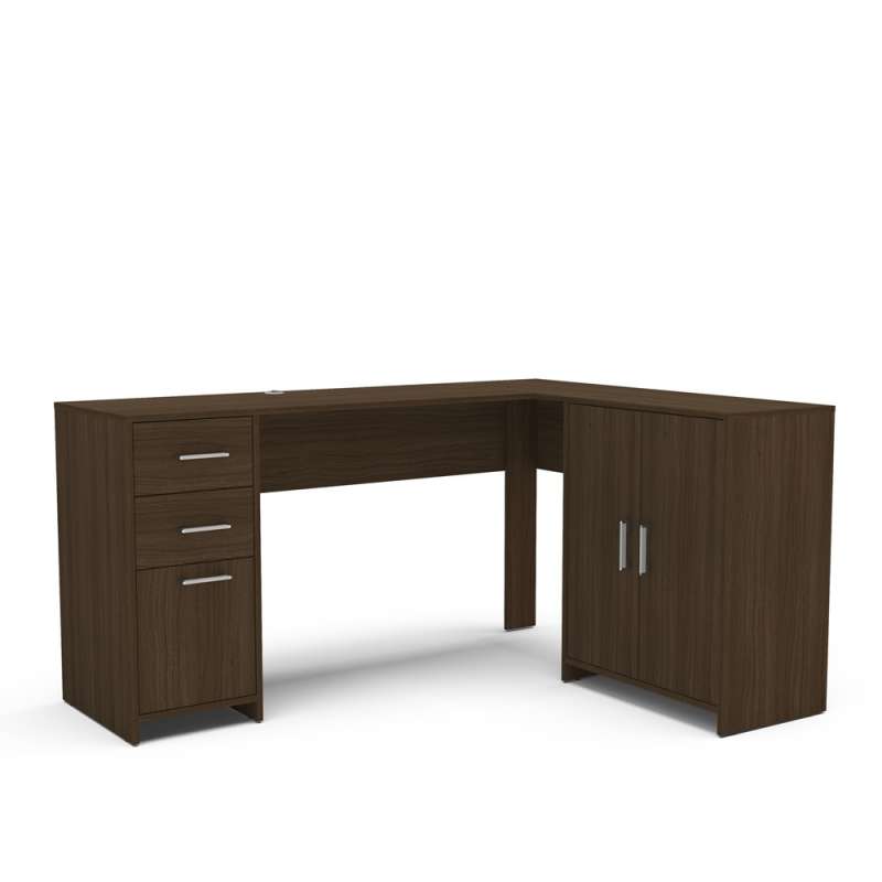 Mesa em L com 2 Gavetas e 3 Portas Amendoa Madri Politorno  - Amendoa