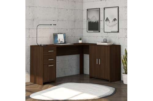 Mesa em L com 2 Gavetas e 3 Portas Amendoa Madri Politorno 