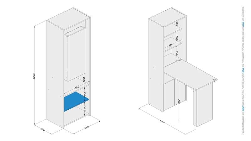 Armário multiuso Goiás 1 mesa retrátil 2 portas Castanho Politorno - Castanho