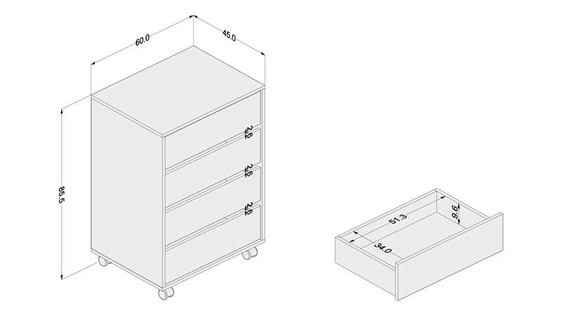 Gaveteiro com 4 Gavetas Mauá Castanho Politorno - Castanho