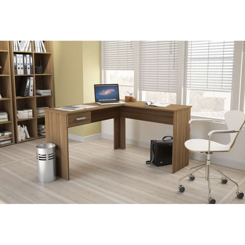 Mesa de Canto Escritório Fênix 1 Gaveta Castanho Politorno - Castanho