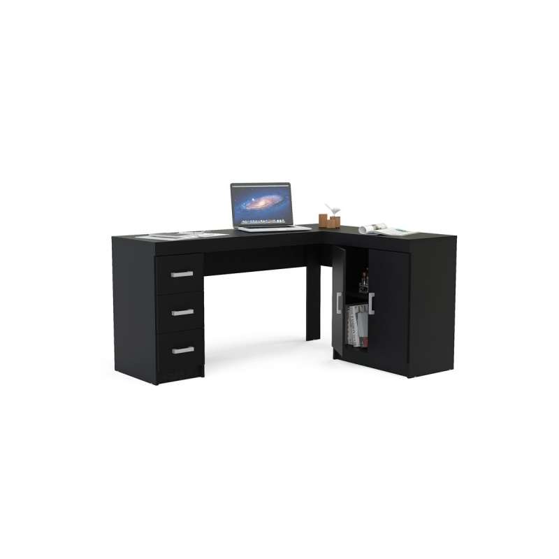 Mesa Espanha com Gavetas em Madeira Preto Politorno - Preto