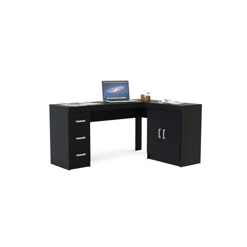 Mesa Espanha com Gavetas em Madeira Preto Politorno - Preto