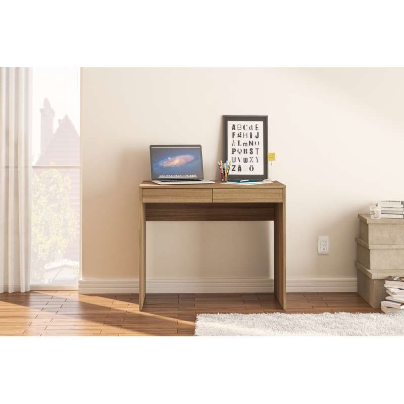 Mesa de escritório Tijuca 90cm 2 gavetas Castanho Politorno - Castanho