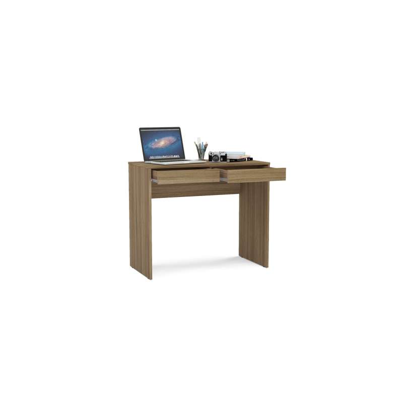 Mesa de escritório Tijuca 90cm 2 gavetas Castanho Politorno - Castanho