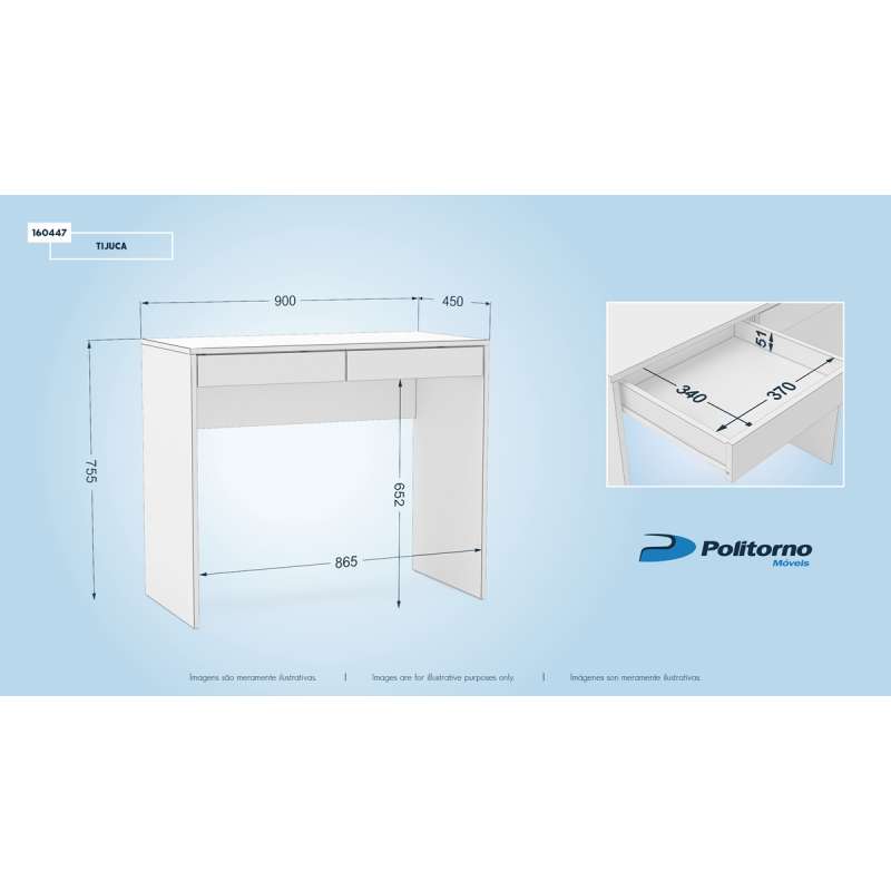 Mesa de escritório Tijuca 90cm 2 gavetas Castanho Politorno - Castanho