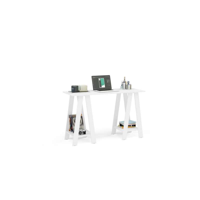 Mesa de escritório Delta 1,20m 2 prateleiras Branco Politorno - Branco
