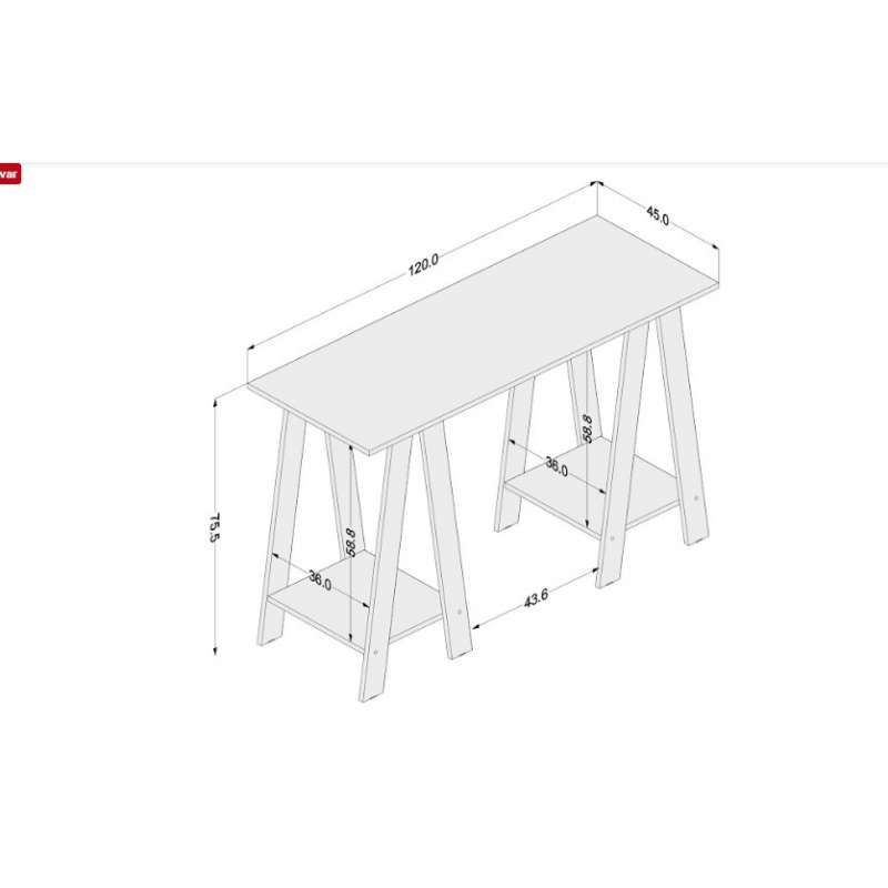 Mesa de escritório Delta 1,20m 2 prateleiras Branco Politorno - Branco