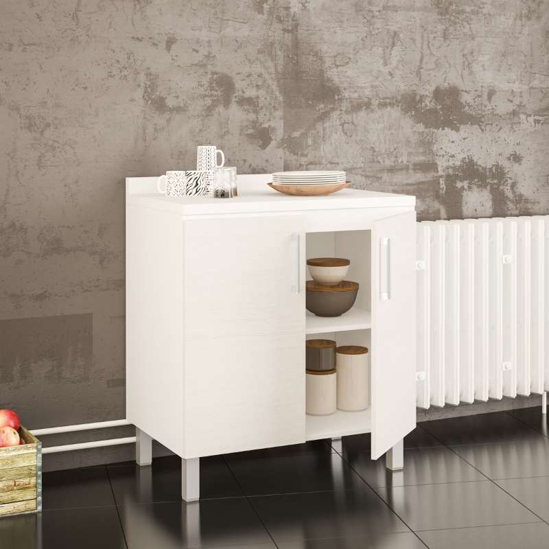 Balcão Floripa 80cm Branco Tatto com tampo branco Politorno - Branco Tatto