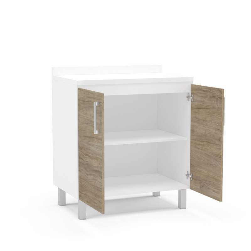 Balcão Floripa 80cm Carvalho Claro/Branco com tampo Politorno - Carvalho Claro e Branco