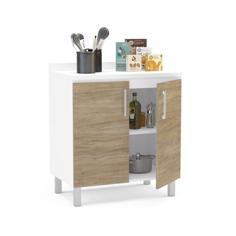 Balcão Floripa 80cm Carvalho Claro/Branco com tampo Politorno - Carvalho Claro e Branco
