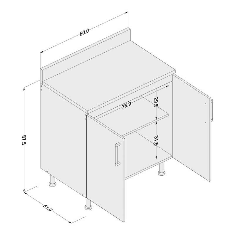 Balcão Floripa 80cm Carvalho Claro/Branco com tampo Politorno - Carvalho Claro e Branco