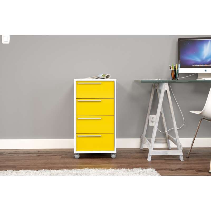 Gaveteiro com 4 Gavetas Maia Branco-Amarelo Politorno - Branco-Amarelo