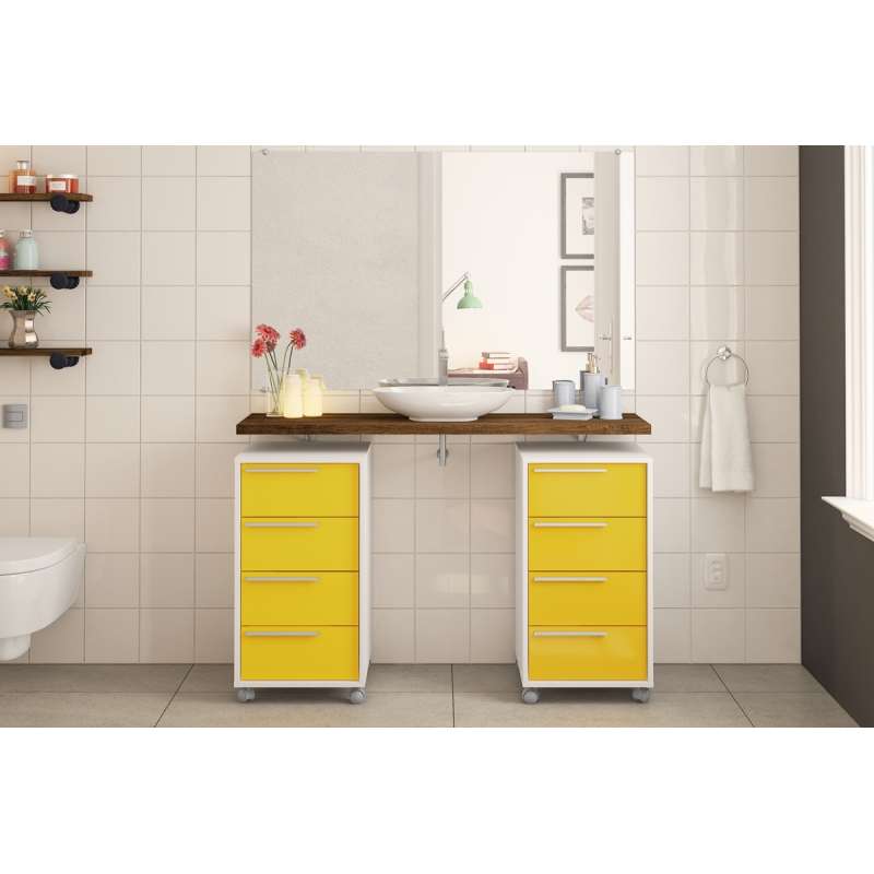 Gaveteiro com 4 Gavetas Maia Branco-Amarelo Politorno - Branco-Amarelo