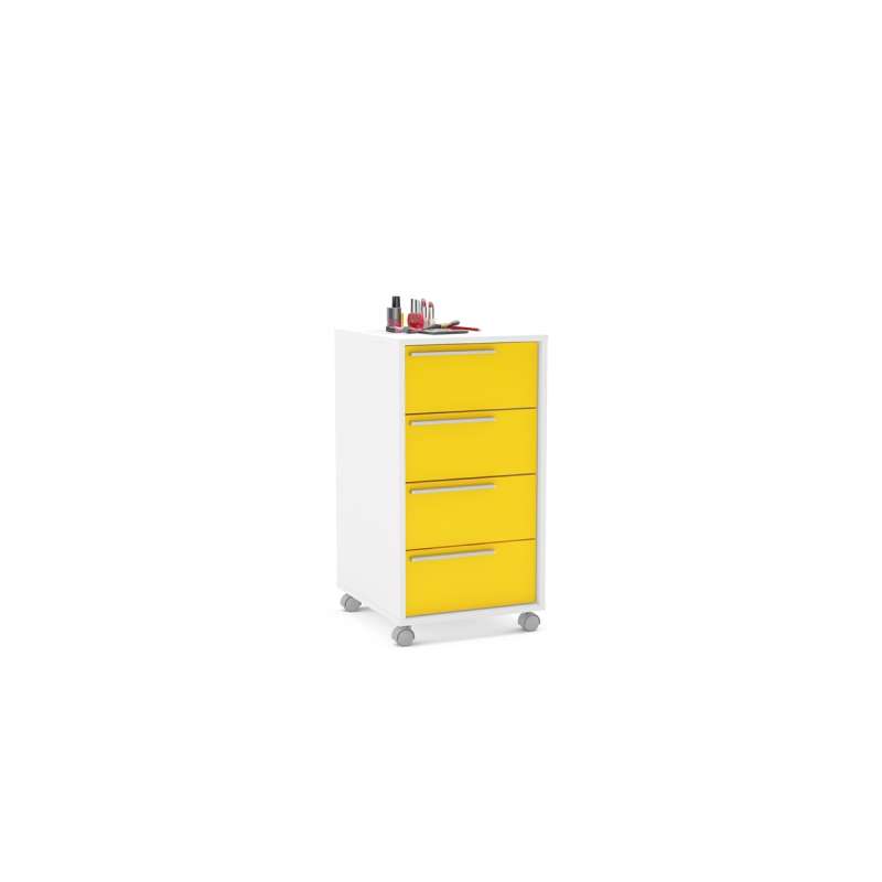 Gaveteiro com 4 Gavetas Maia Branco-Amarelo Politorno - Branco-Amarelo
