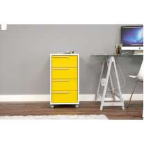 Gaveteiro com 4 Gavetas Maia Branco-Amarelo Politorno