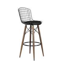 Banqueta Bertoia Cercatto BQ012 Pés Madeira / Assento Preto