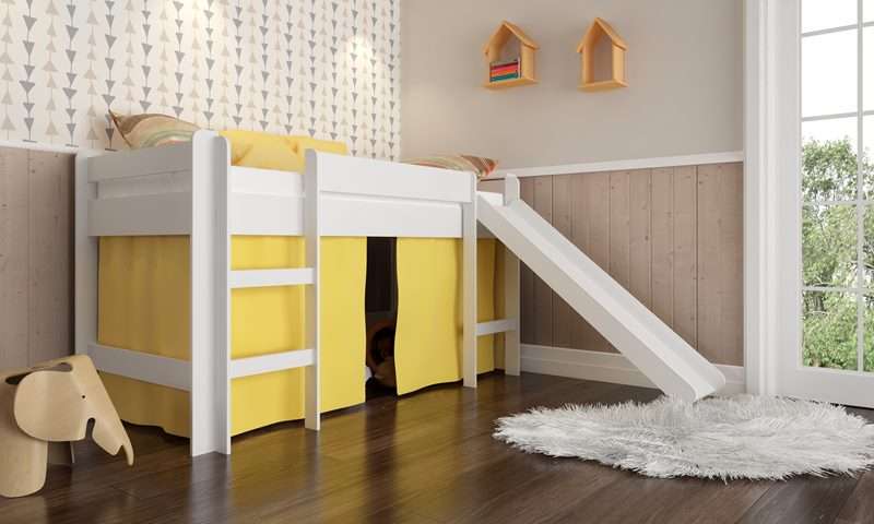 Cama Infantil com Escorregador Branco BB880 Completa Móveis - Branco