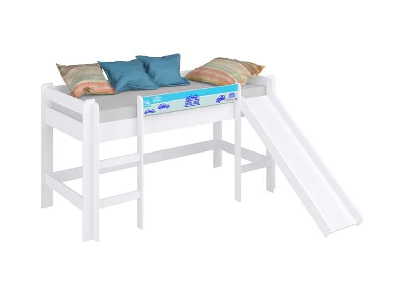 Cama Infantil com Escorregador Branco e Azul Completa Móveis - Azul