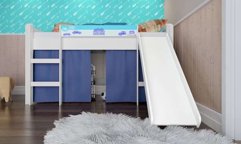 Cama Infantil com Escorregador Branco e Azul Completa Móveis - Azul