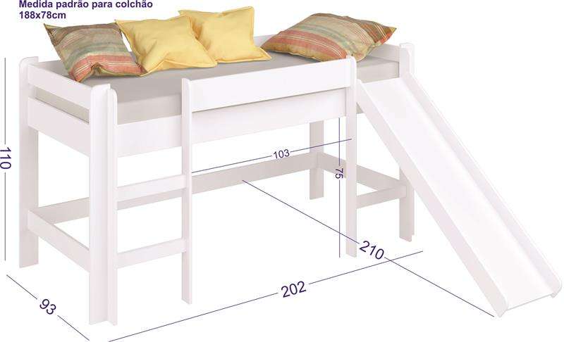 Cama Infantil com Escorregador Branco e Azul Completa Móveis - Azul