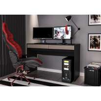 Mesa com Gaveta Lindóia Preto/Cinza Politorno