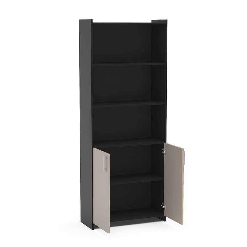 Estante com Portas Preto/Cinza Politorno - Preto/Cinza
