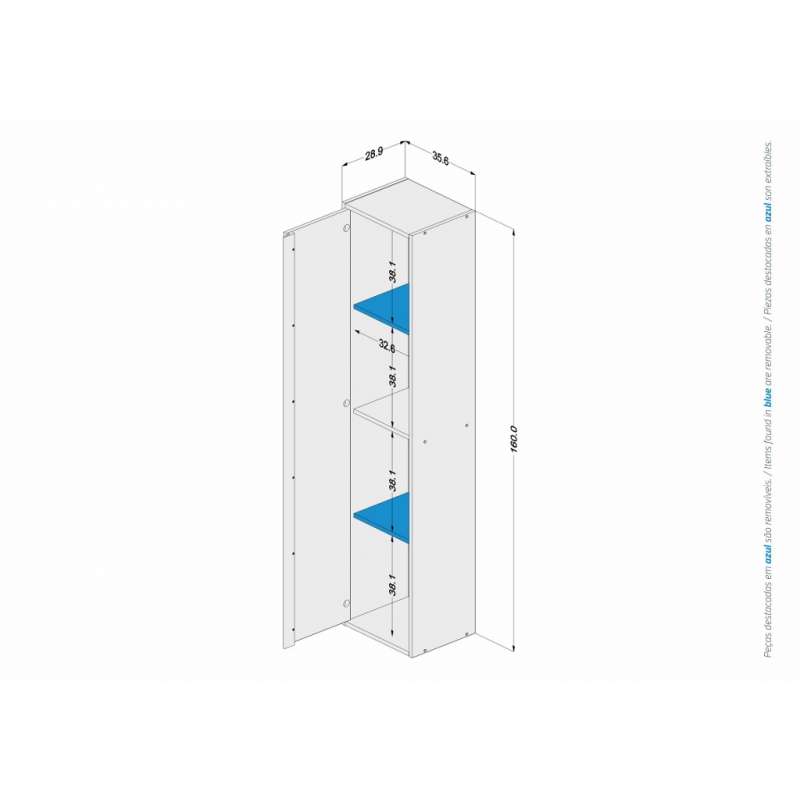 Armário multiuso Una 1 porta 3 prateleiras Preto/Azul Vel Politorno - Branco