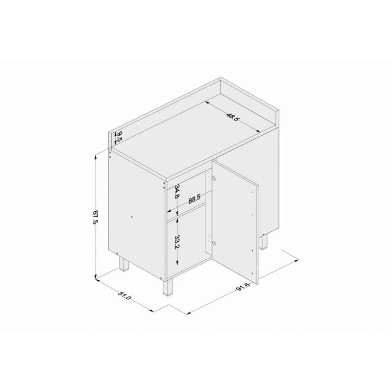 Balcão Floripa para canto 1 porta Branco/Carvalho Claro Politorno - Branco-Carvalho Claro