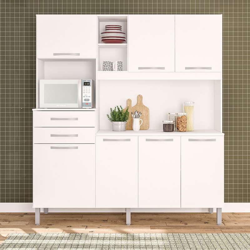 Cozinha compacta Belém 7 portas 2 gavetas Branco Politorno - Branco