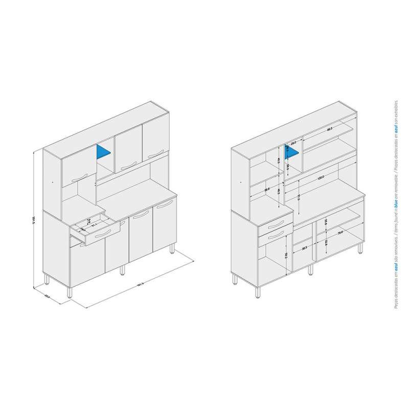 Cozinha compacta Belém 7 portas 2 gavetas Branco Politorno - Branco