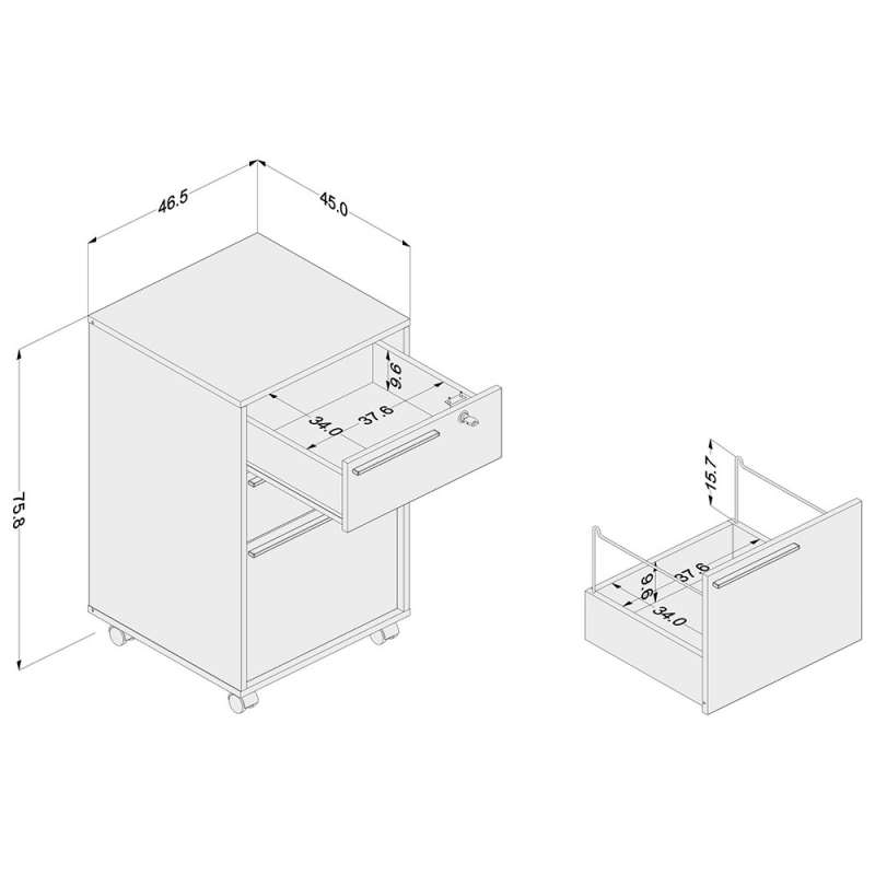 Gaveteiro Maia 3 gavetas (1 para pastas suspensas) Branco Politorno - Branco