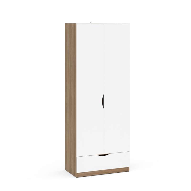 Guarda Roupa Canadá 2 portas 1 gaveta Castanho e Branco Politorno - Castanho - Branco