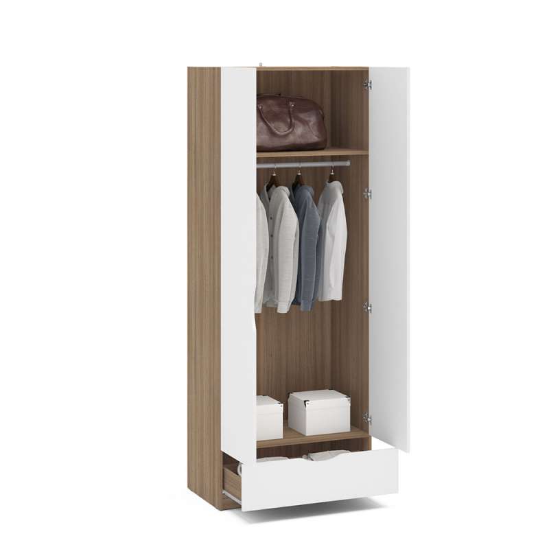 Guarda Roupa Canadá 2 portas 1 gaveta Castanho e Branco Politorno - Castanho - Branco