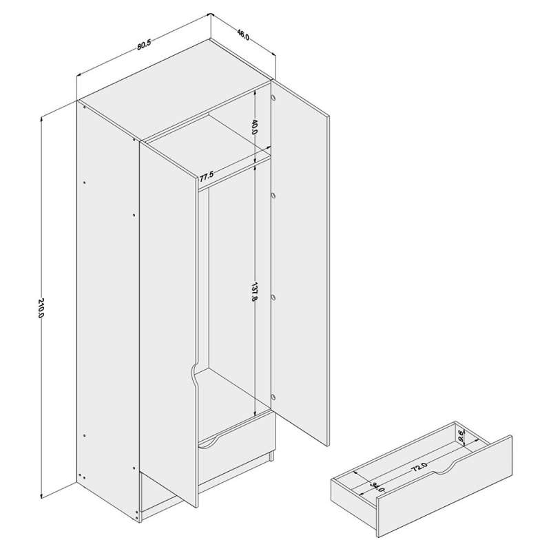 Guarda Roupa Canadá 2 portas 1 gaveta Castanho e Branco Politorno - Castanho - Branco