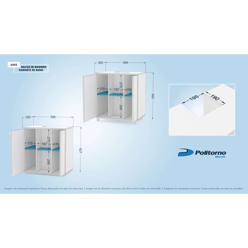 Balcão de Pia para Banheiro Branco  2 portas Politorno - Branco