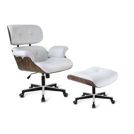 Puff Charles Eames em Couro Natural Branco Cercatto - Branco