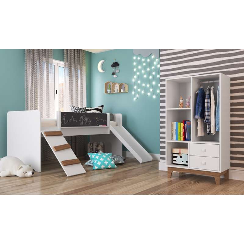 Armário Infantil Retrô Montessoriano com cabideiro Completa Móveis - Branco