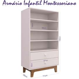 Armário Infantil Retrô Montessoriano com gavetas Branco Completa Móveis - Branco