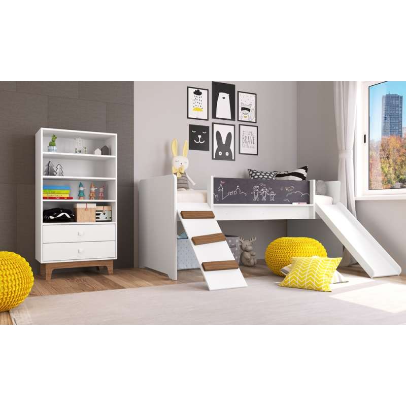 Armário Infantil Retrô Montessoriano com gavetas Branco Completa Móveis - Branco