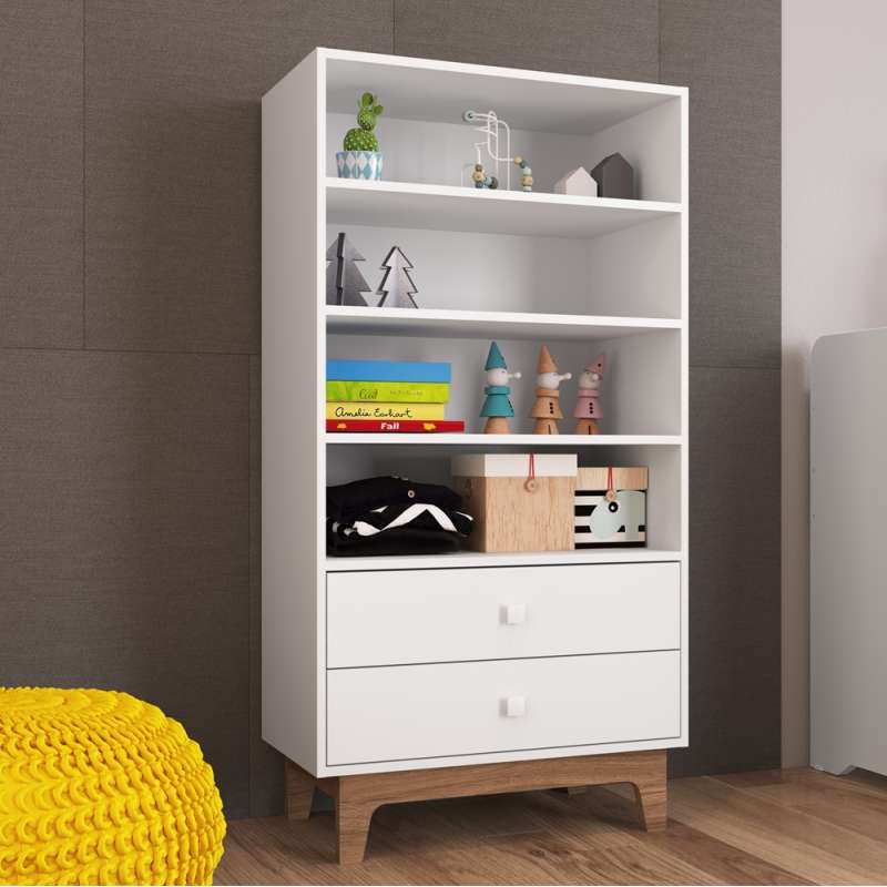 Armário Infantil Retrô Montessoriano com gavetas Branco Completa Móveis - Branco