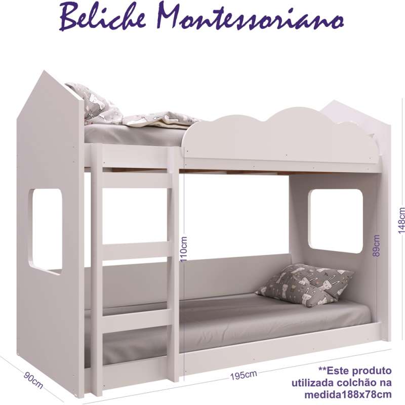 Beliche Casinha Montessoriano Branco Completa Móveis - Branco