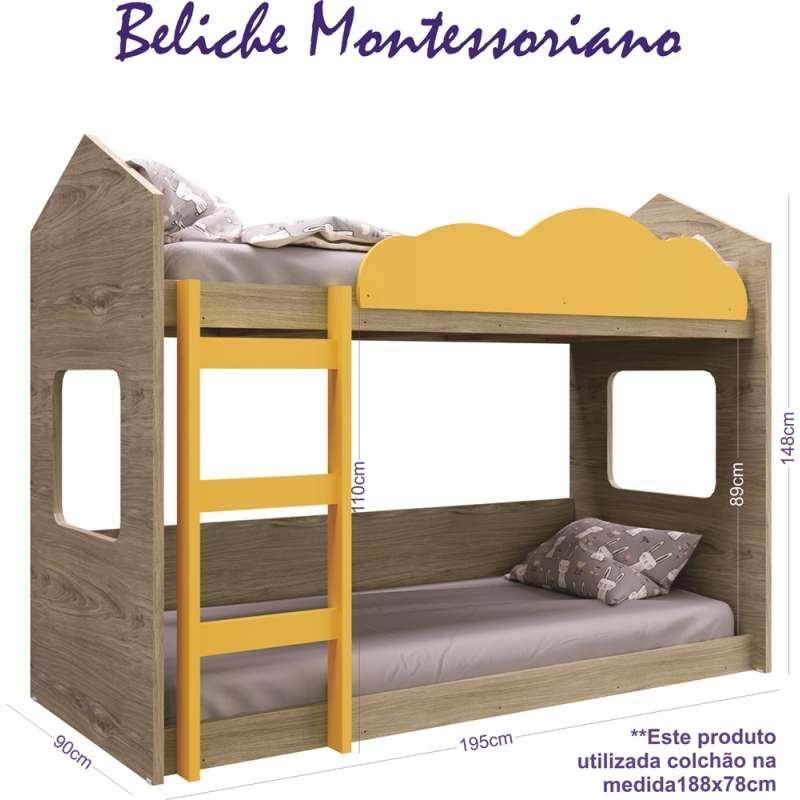 Beliche Montessoriano Montreal Carvalho e Amarelo Completa Móveis - Carvalho/Amarelo