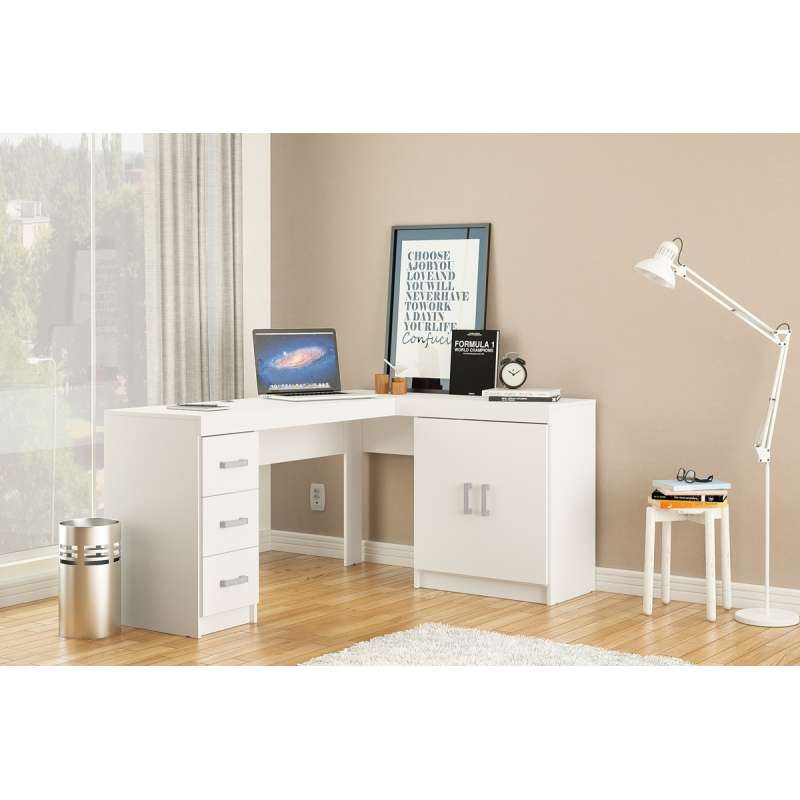 Mesa Espanha com Gavetas em Madeira Branco Politorno - Branco