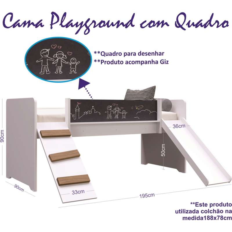 Cama Playground com Escorregador e Rampa Branca Completa Móveis - Branco