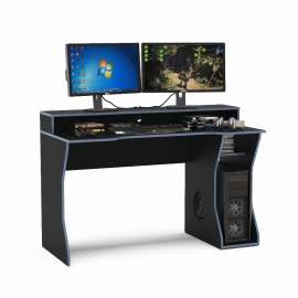 Mesa gamer Fremont para 2 monitores Preto/Azul Politorno - Preto-Azul
