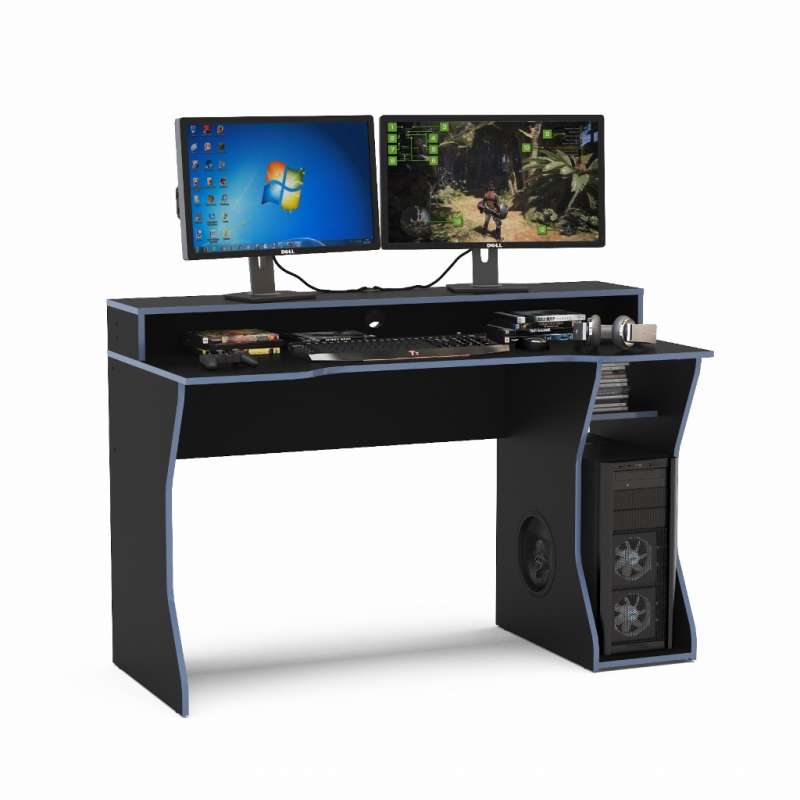 Mesa gamer Fremont para 2 monitores Preto/Azul Politorno - Preto-Azul