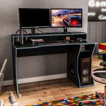 Mesa gamer Fremont para 2 monitores Preto/Azul Politorno Mesa gamer Fremont para 2 monitores Preto/Azul Politorno