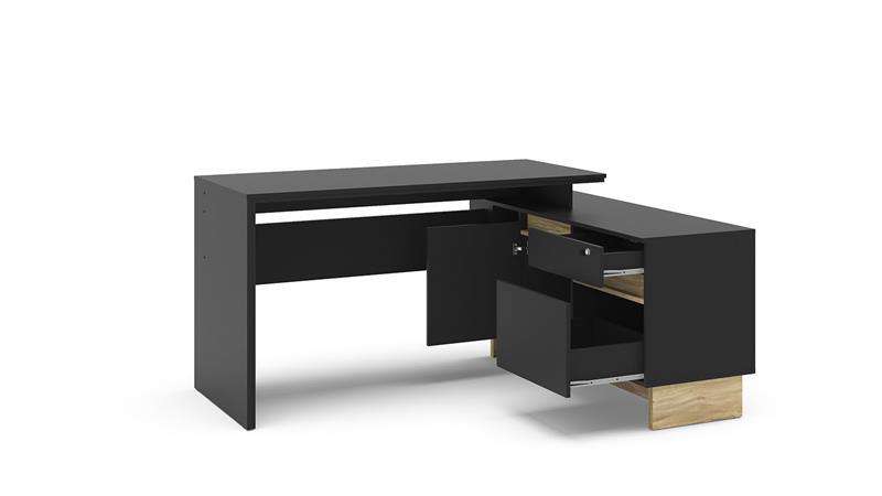 Mesa de canto 1 porta 2 gavetas Los Angeles Preto/Carvalho Claro Politorno - Preto - Carvalho Claro