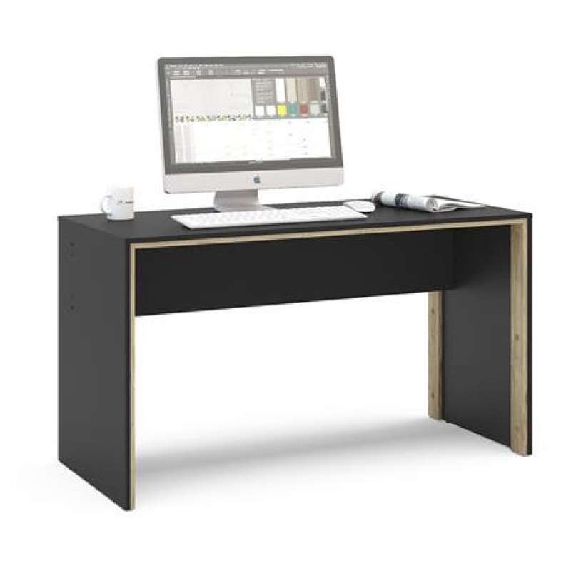 Mesa de Escritório 1,35m Los Angeles Preto/Carvalho Politorno - Preto - Carvalho Claro